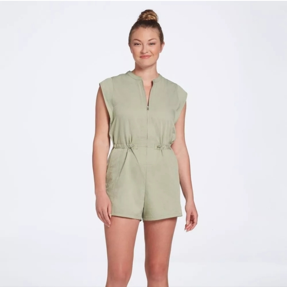 CALIA Womens Soft Utility Romper Size XS Green Lightweight Front Zip MSRP$75